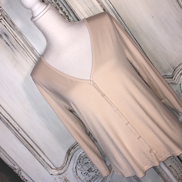 Emerette Deep V Neck Long Sleeve Soft Basic Jersey Knit Top Size Large - Picture 2 of 10